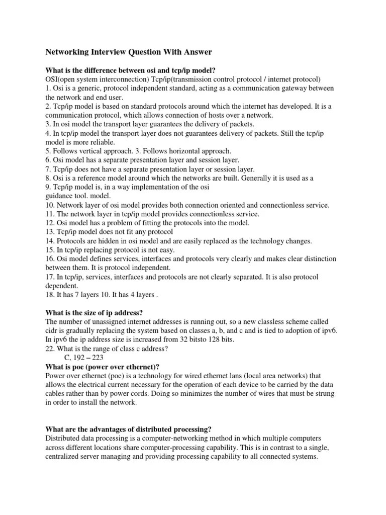 Networking Interview Question With Answer Download Free PDF