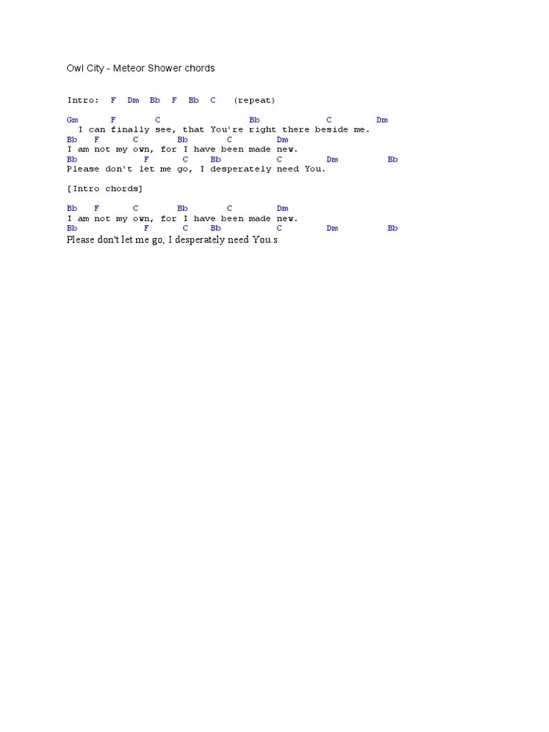 Owl City Meteor Shower Chords PDF
