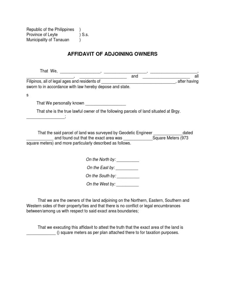 Affidavit of Adjoining Lot Owners PDF