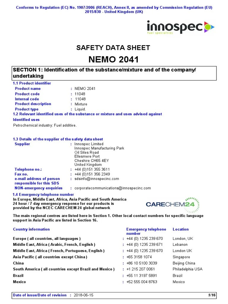MSDS NEMO 2041 EN New PDF Firefighting Personal Protective Equipment