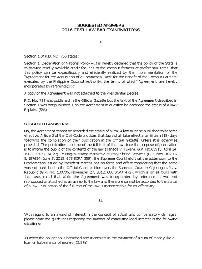 2016 CIVIL LAW BAR Questions and Answers PDF Mortgage Law Guarantee