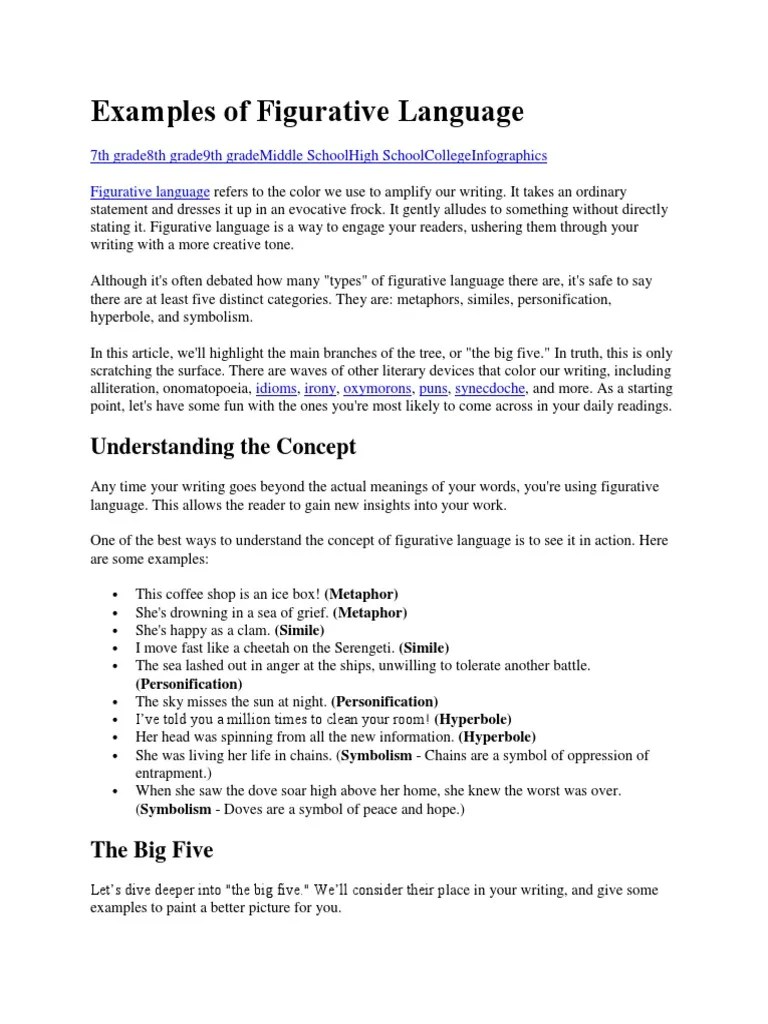 Examples of Figurative Language PDF Metaphor Wuthering Heights