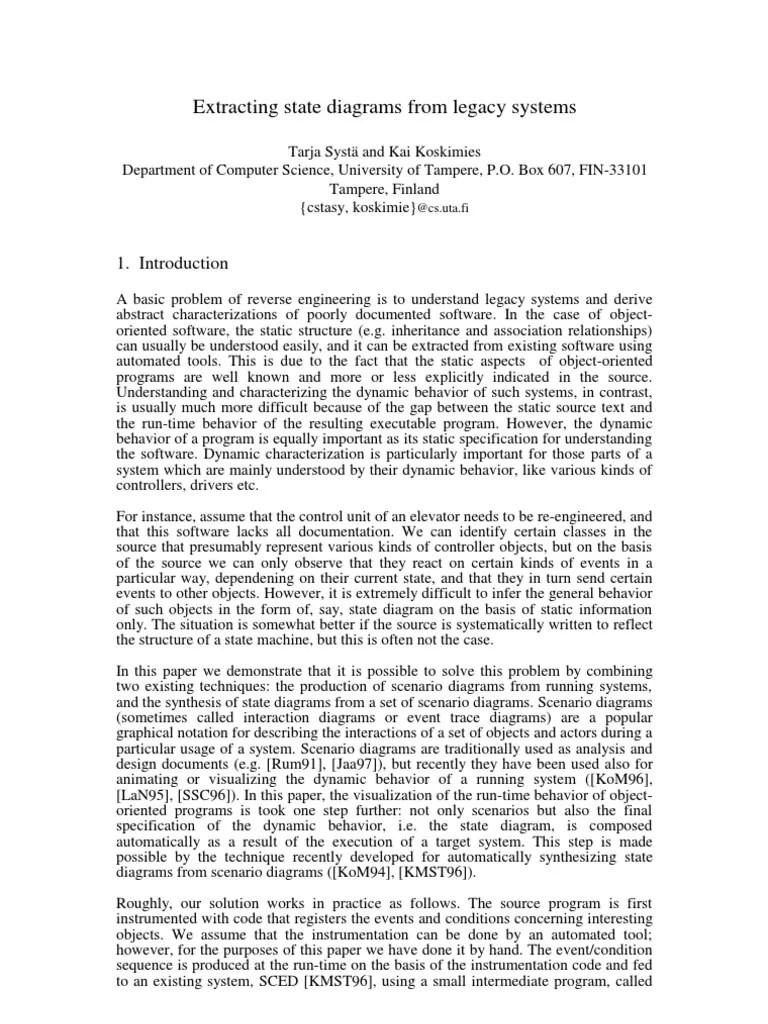 Extracting State Diagrams From Legacy Systems: @cs - Uta.fi | PDF