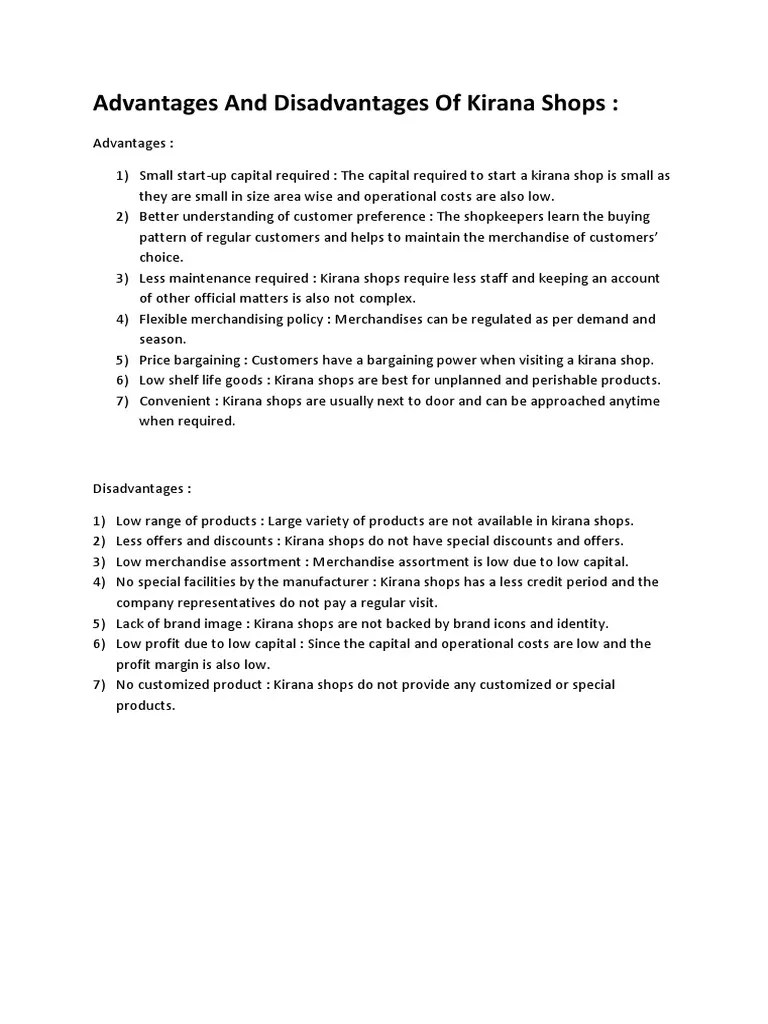 Advantages and Disadvantages PDF Convenience Store Retail
