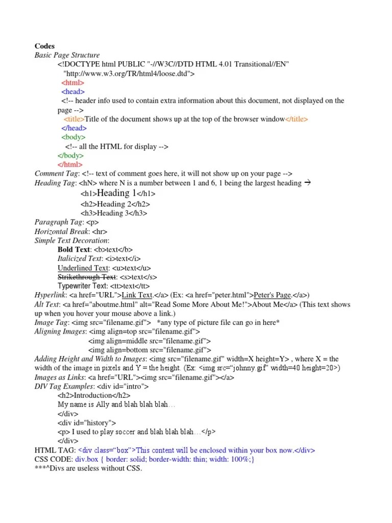 Universal Code List PDF Html Element Hyperlink