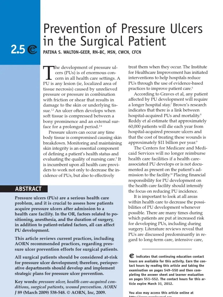 Prevention of Pressure Ulcers Surgery Anesthesia