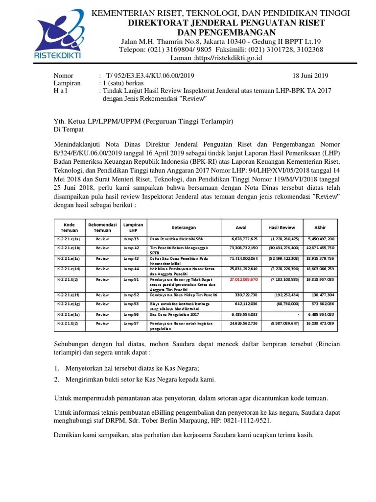 Tindak Lanjut Hasil Review Inspektorat Jenderal Atas Temuan LHP-BPK TA 2017  PDF | PDF