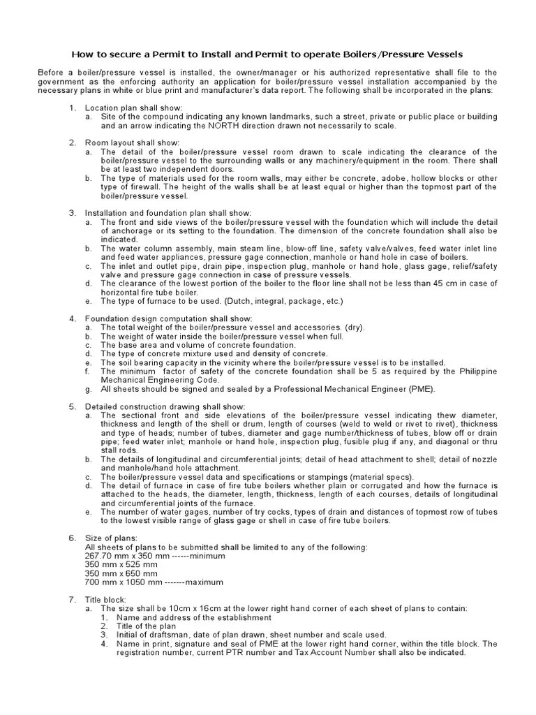 How To Secure A Permit To Install and Permit To Operate BoilersPressure
