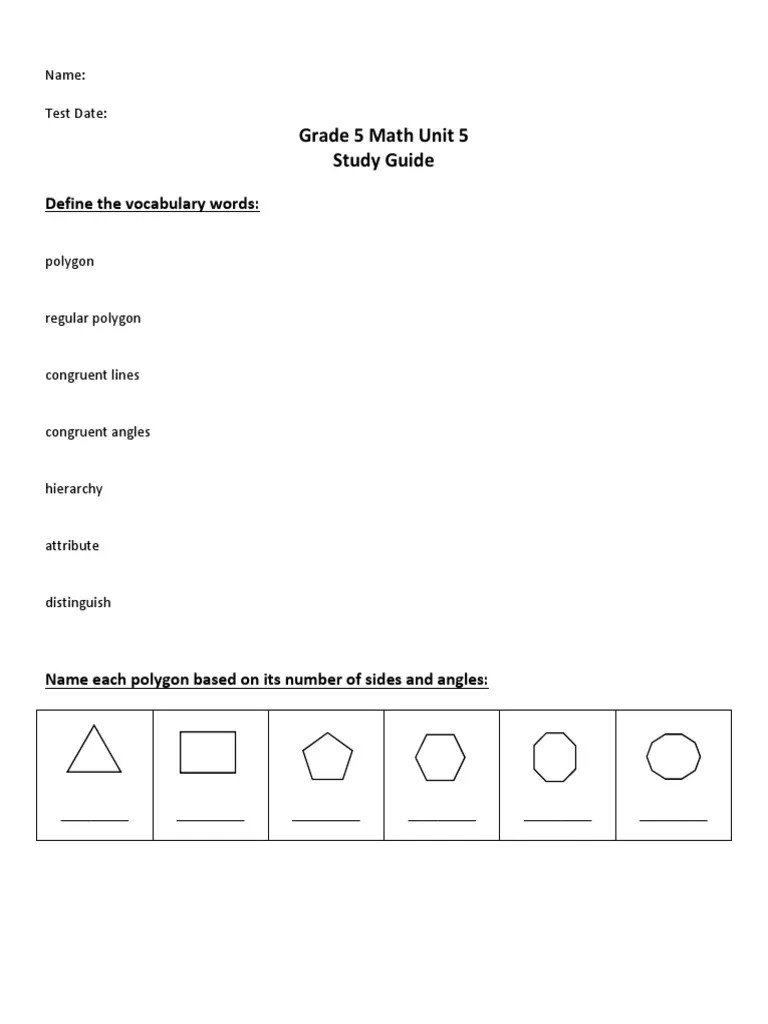 grade 5 math unit 5 study guide
