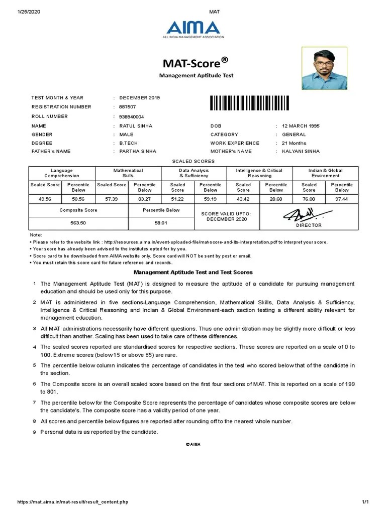 MAT Score Card 1 PDF