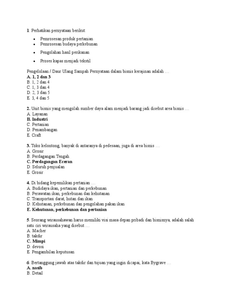 Contoh Soal Uas Kewirausahaan 1 | PDF