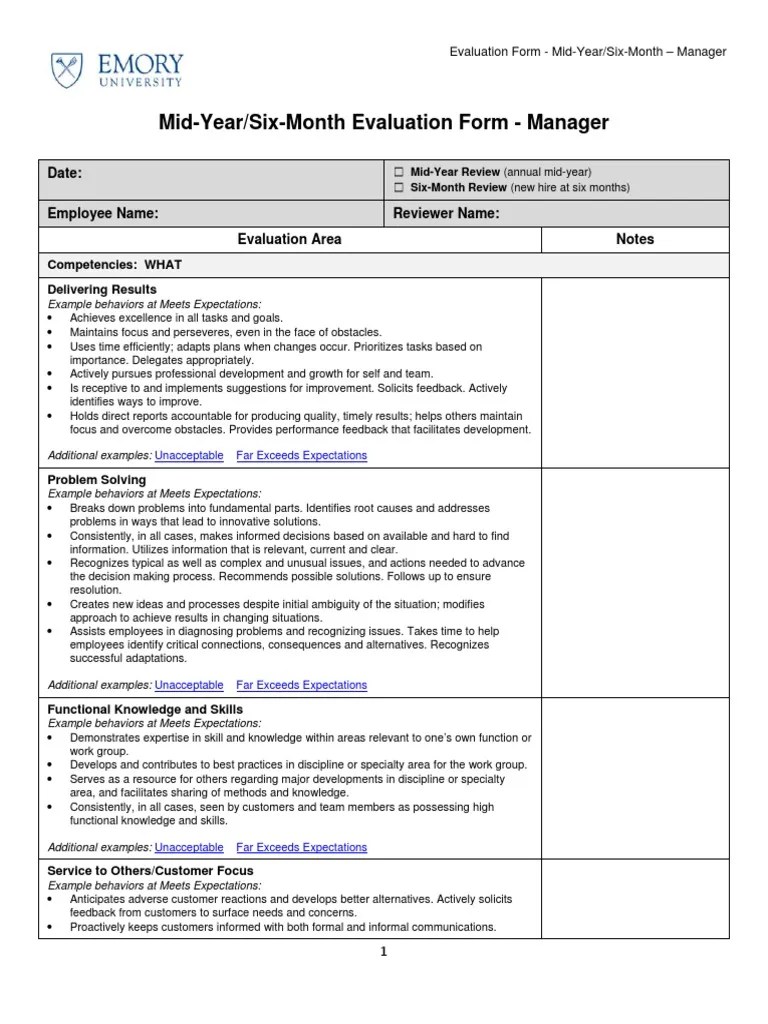 Six Month Employee Evaluation Form PDF Competence (Human Resources