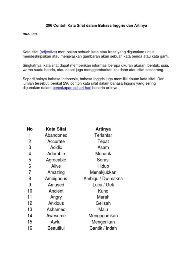 Apa Itu Kata Sifat Dan Contohnya