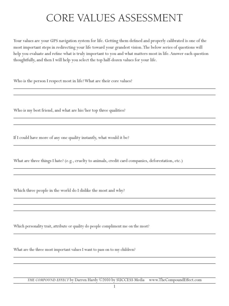 Core Values Assessment Download Free PDF Courage Contentment
