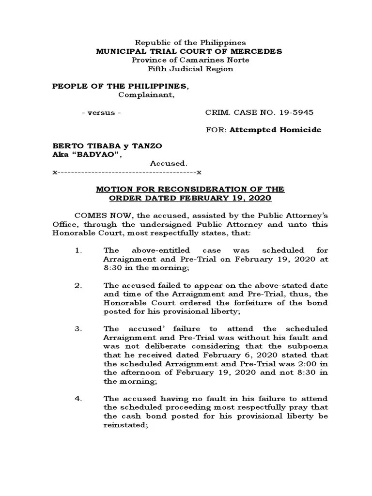 Motion For ReconsiderationForfeiture of Bail PDF