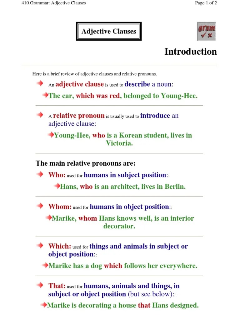 Relative Clauses With or Without | PDF | Clause | Adjective