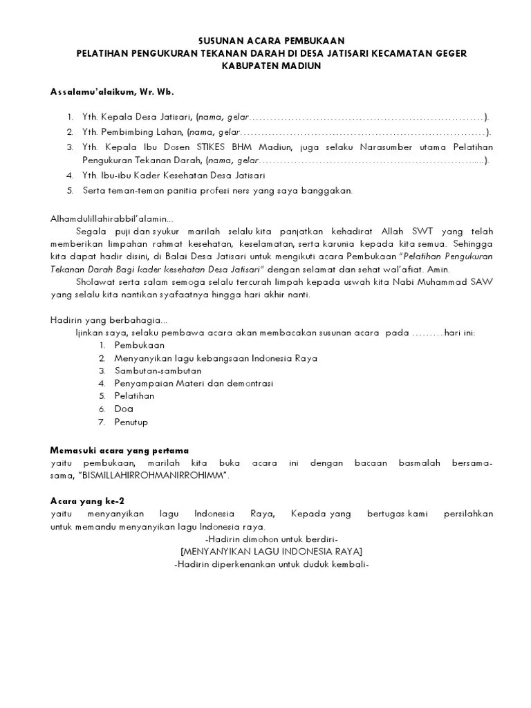 Teks MC Pelatihan Kader | PDF