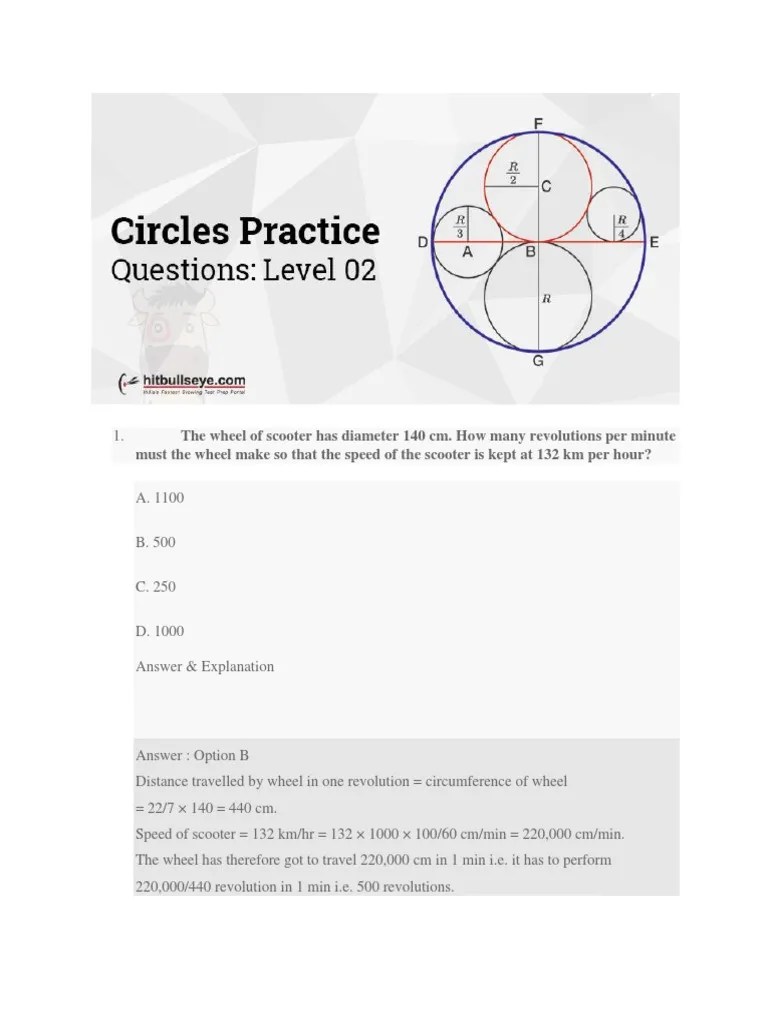Circle Word Problems PDF Circle Area