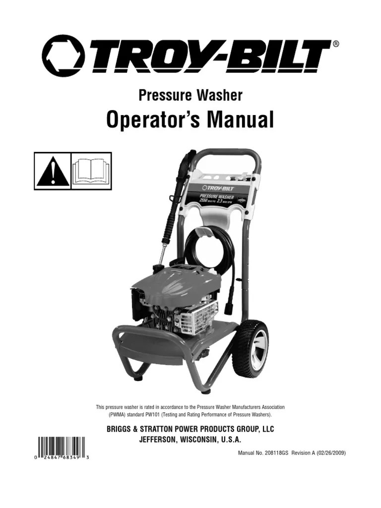 Troy Bilt 2550 Pressure Was Her | PDF | Gasoline | Washing Machine
