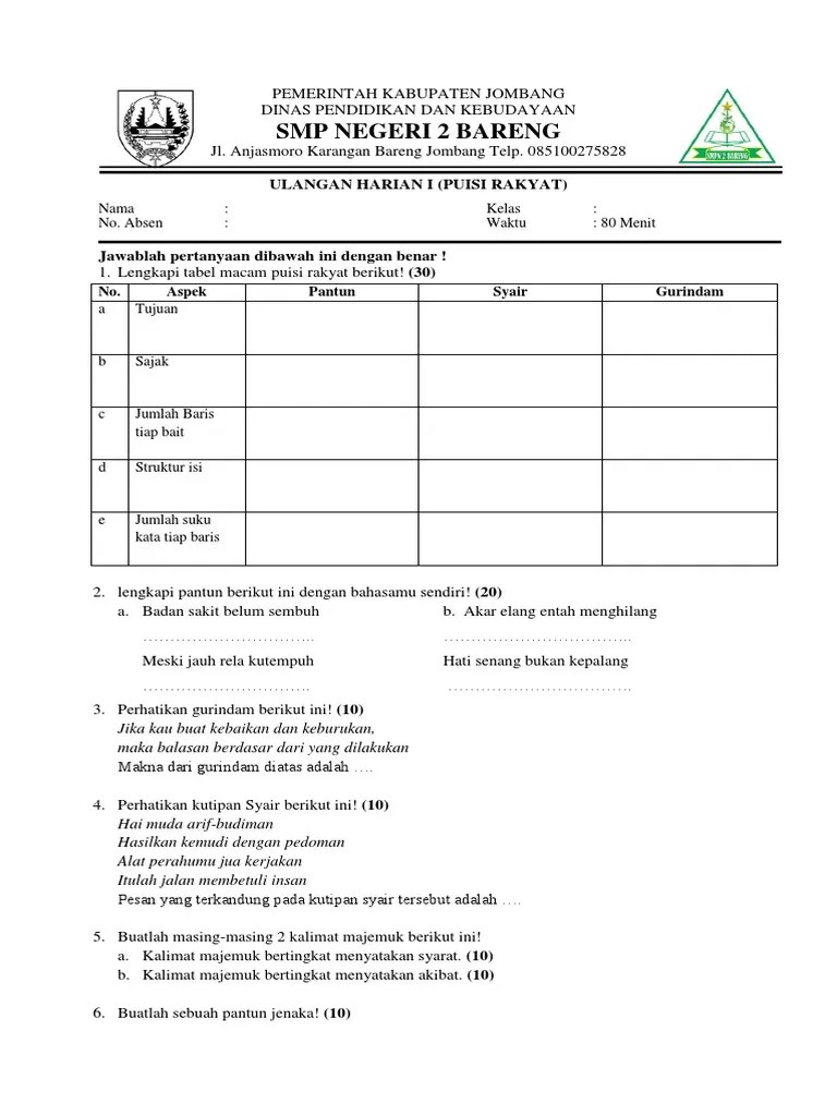 Uh 1 Puisi Rakyat | PDF