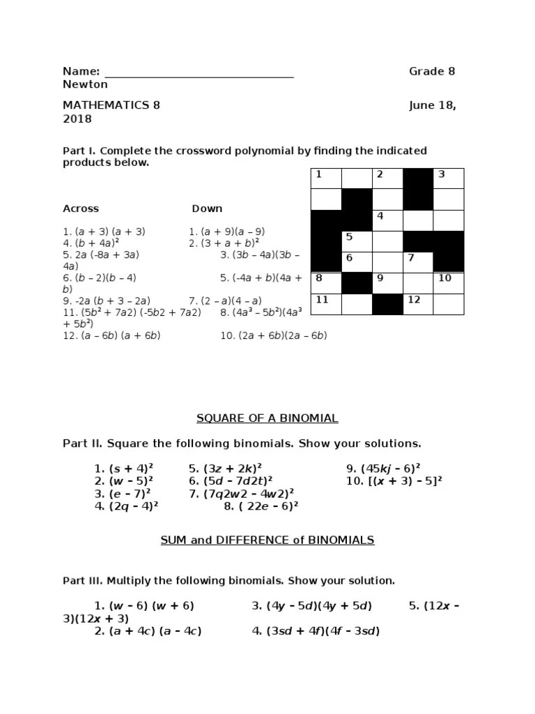 Math 8 Activity PDF