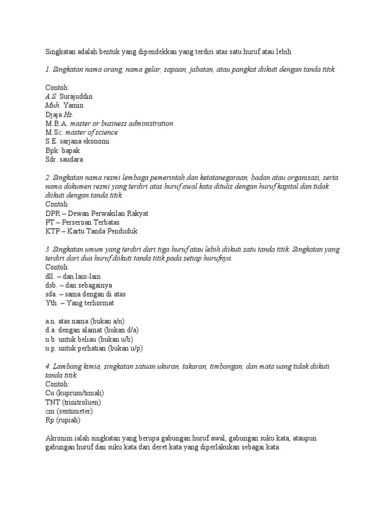 Singkatan Adalah Bentuk Yang Dipendekkan Yang Terdiri Atas Satu Huruf Atau  Lebih | PDF