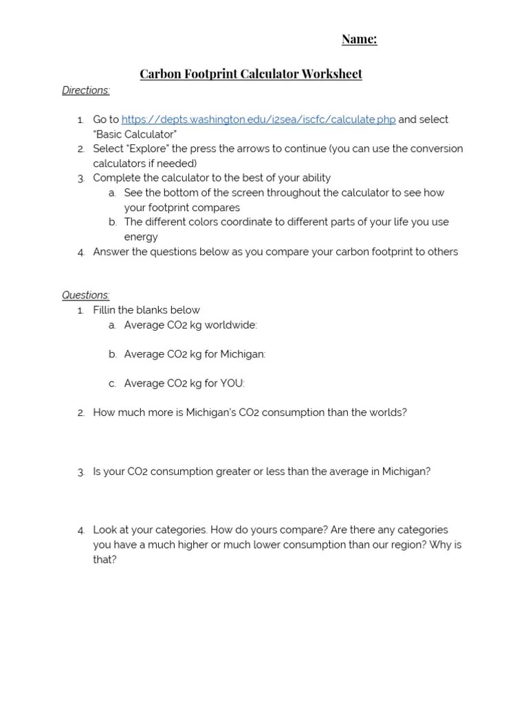 33 Calculating Your Carbon Footprint Worksheet support worksheet