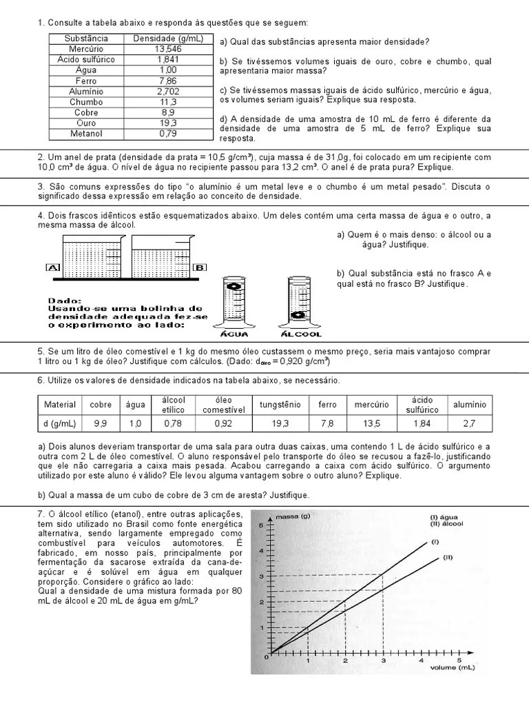 densidade exercicios