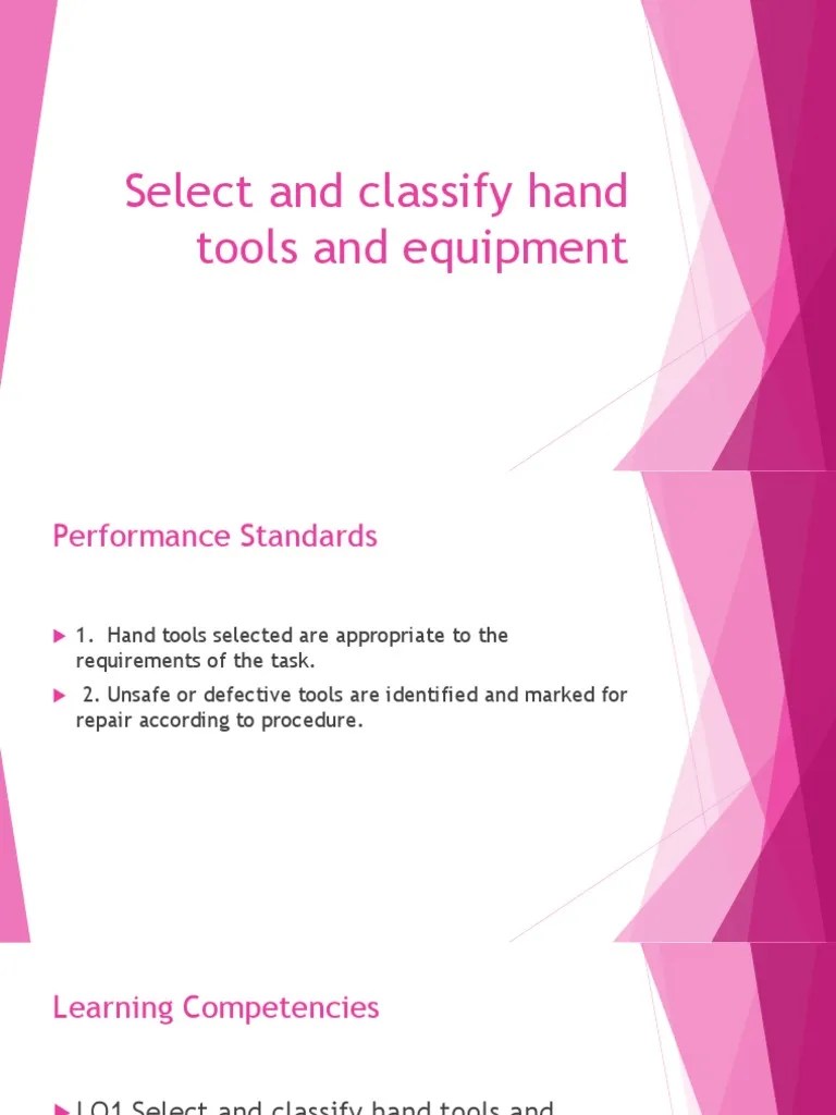 LO1 Select and Classify Hand Tools and Equipment PDF