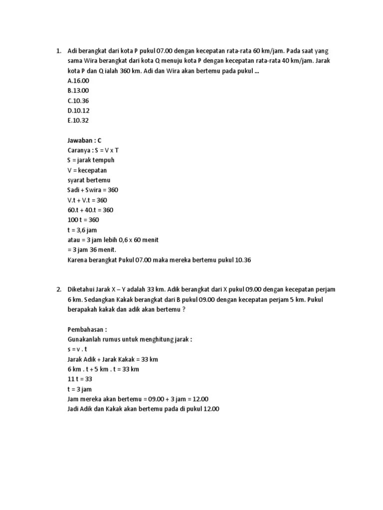 Pembahasan Soal TIU Tentang Kecepatan | PDF