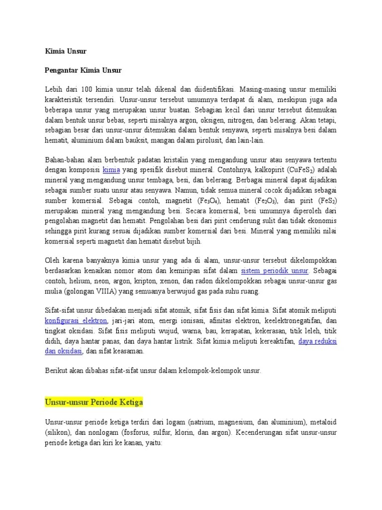 Bahan Ajar Kimia Unsur (Periode 3 &amp; 4) | PDF