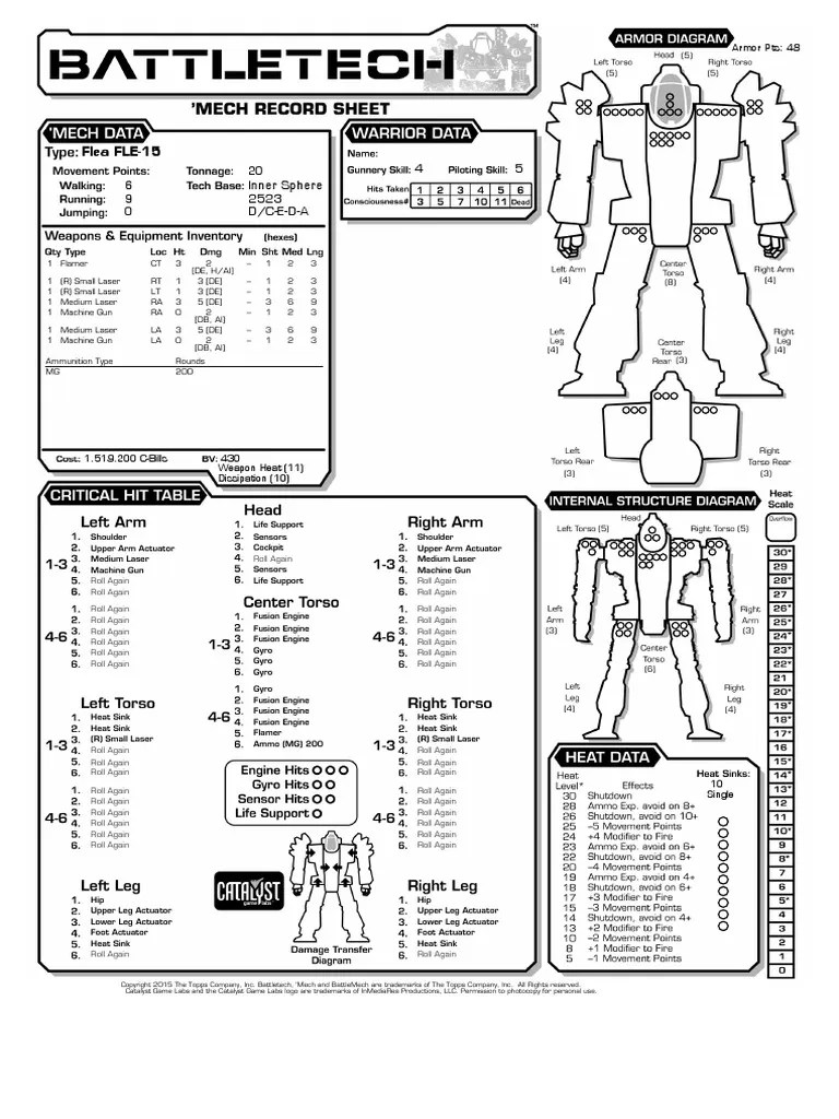 Battletech Record Sheets 3039 PDF PDF Battle Tech