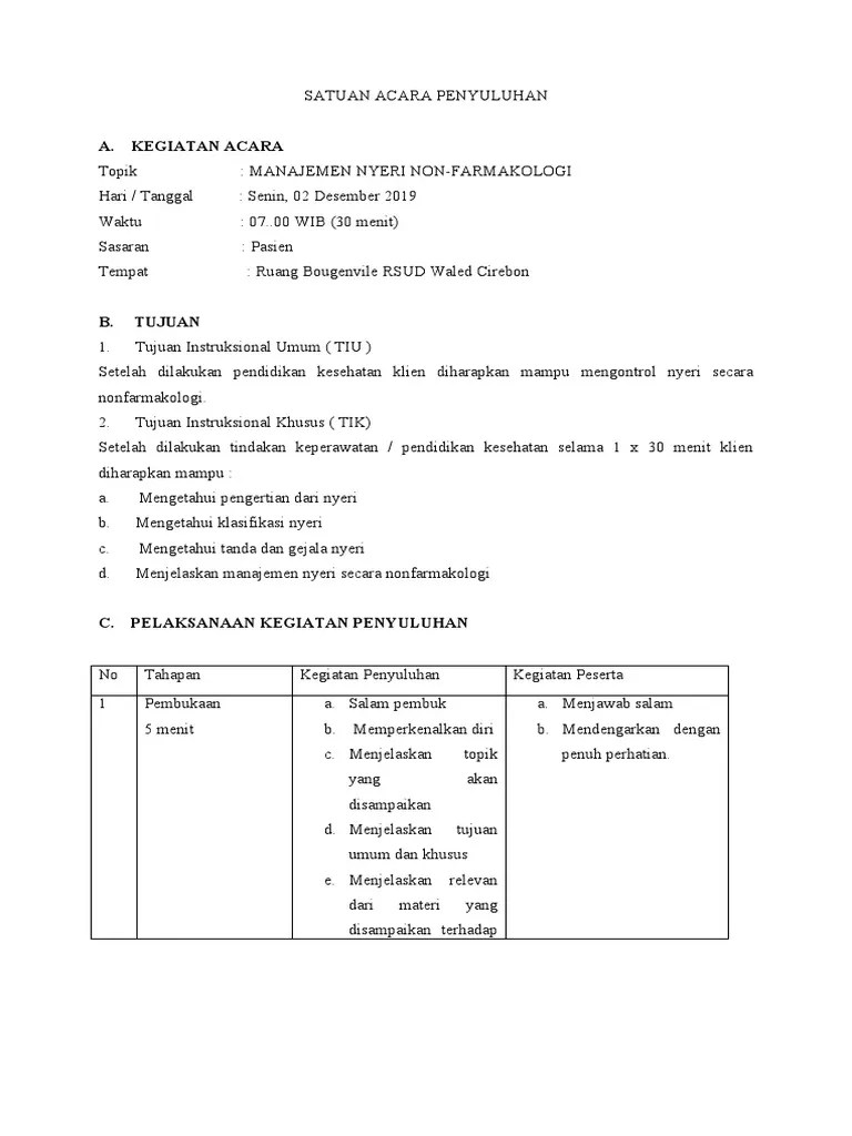 SATUAN ACARA PENYULUHAN Manajemen Nyeri | PDF