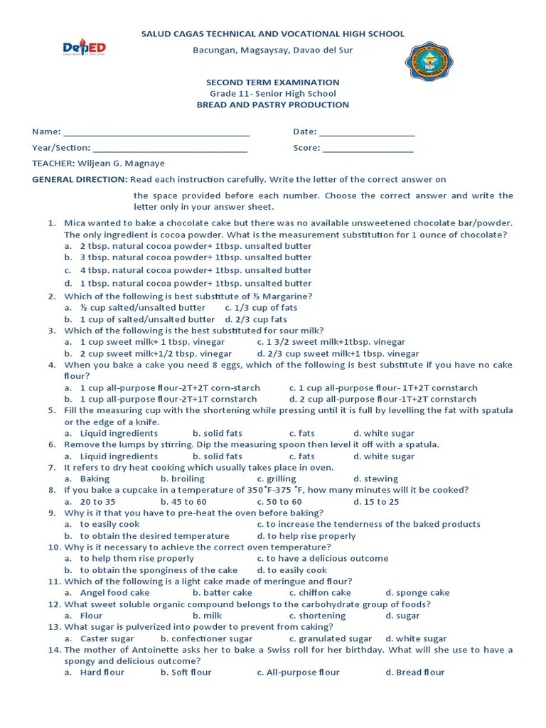 Bread and Pastry Exam PDF Icing (Food) Cakes