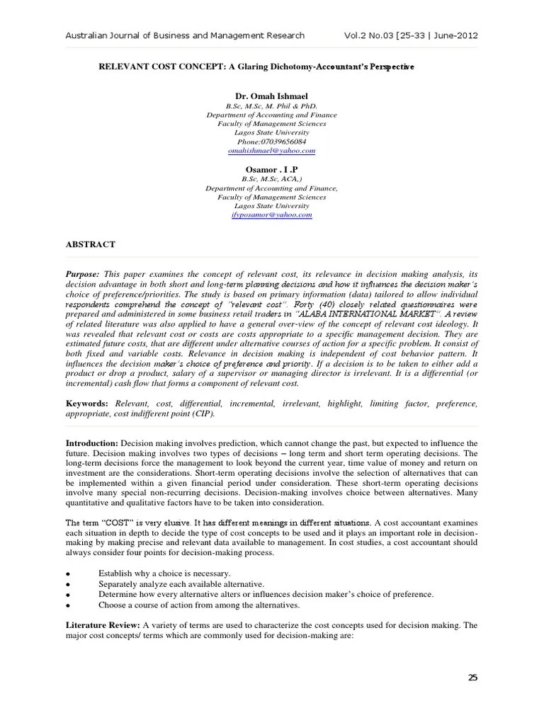 Relevant Cost Concept PDF PDF Decision Making Depreciation