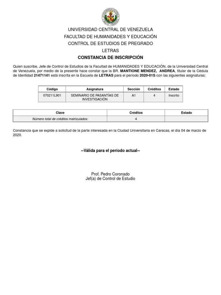 Constancia de Estudio UCV