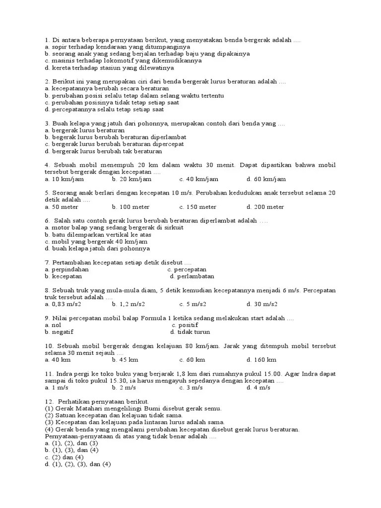 Soal Latihan Kelas 8 GLB Dan GLBB 2019.2020 | PDF