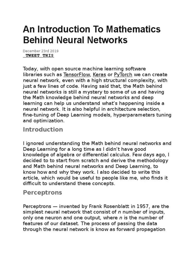 An Introduction To Mathematics Behind Neural Networks PDF