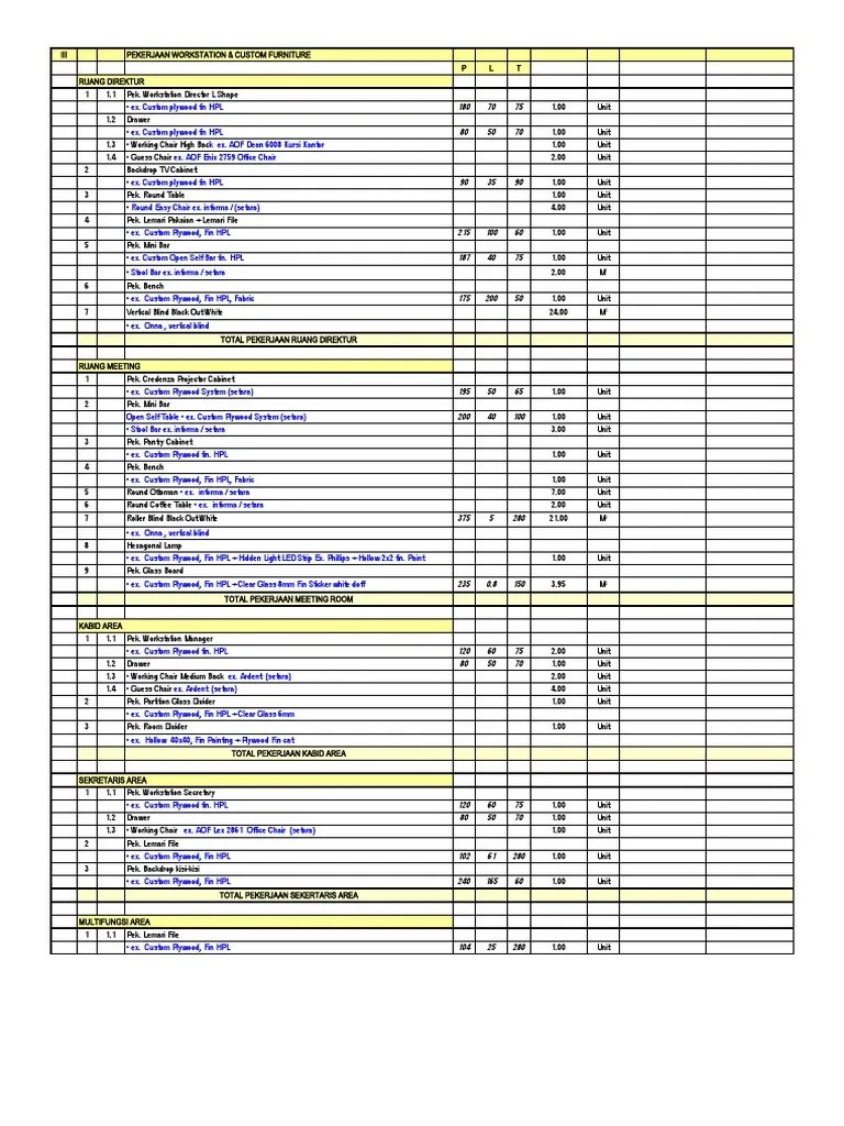 BOQ Furniture PDF Components Consumer Goods