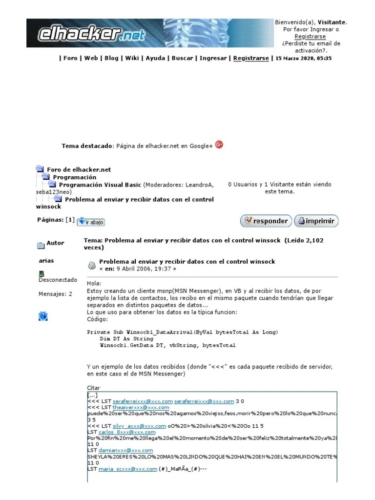 Problema Al Enviar y Recibir Datos Con El Control Winsock PDF