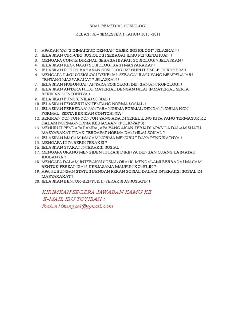 Soal Remedial Smst.1 Sosiologi | PDF