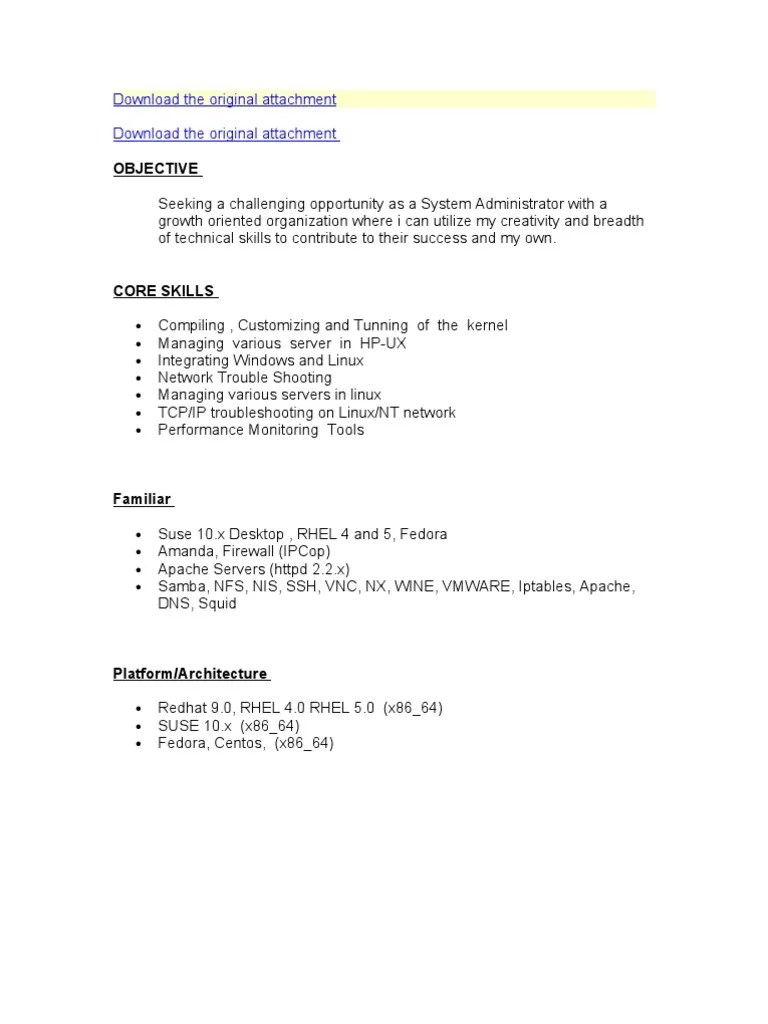 Linux Fresher Cv Format Linux Computer Engineering