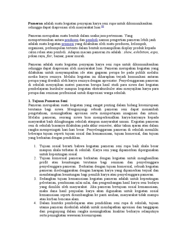 Pameran Adalah Suatu Kegiatan Penyajian Karya Seni Rupa Untuk  Dikomunikasikan Sehingga Dapat Diapresiasi Oleh Masyarakat Luas | PDF