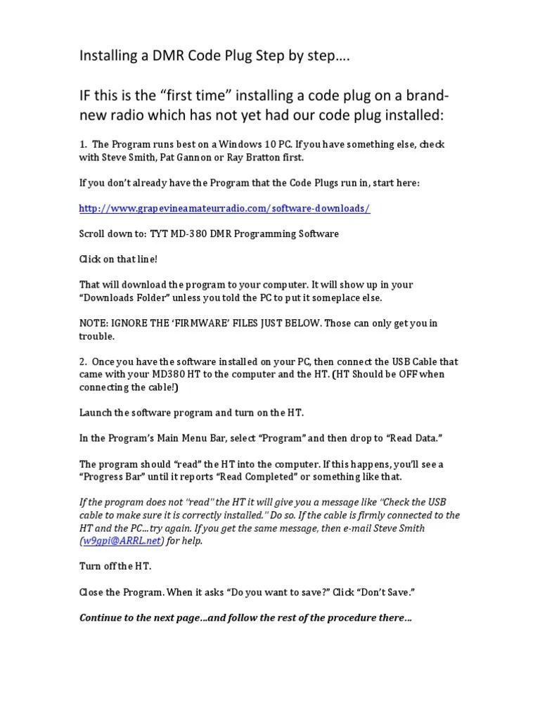 How To Install A DMR Codeplug Step by Step (04-12-2017) | PDF