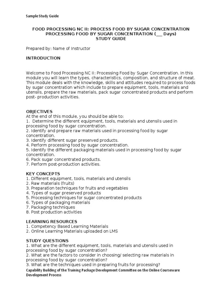 FOOD PROCESSING NC II (Study Guide) PDF Fruit Preserves Foods