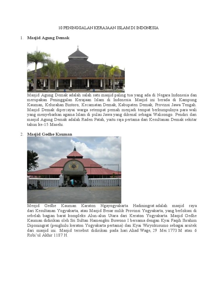 10 Peninggalan Kerajaan Islam Di Indonesia | PDF