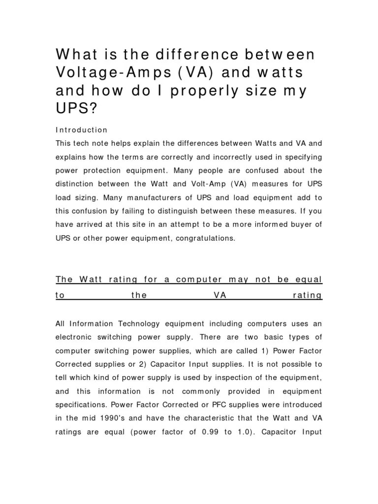 difference between VoltageAmps (VA) and watts and how do I properly