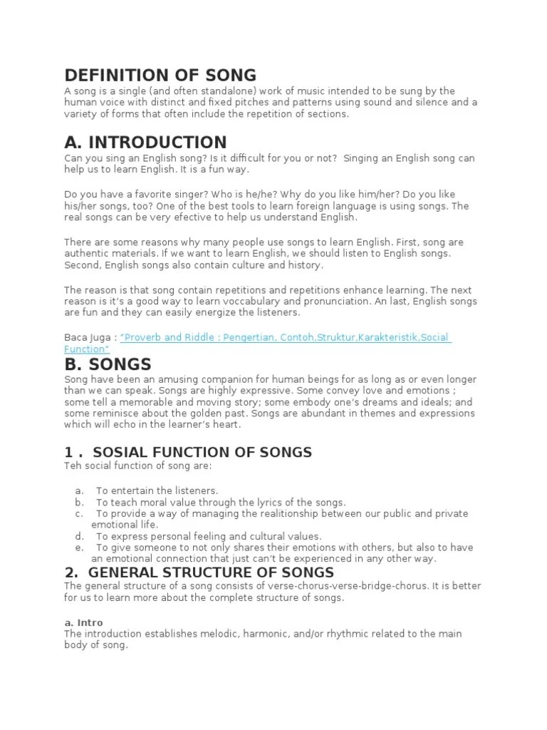Definition of Song PDF Song Structure Songs