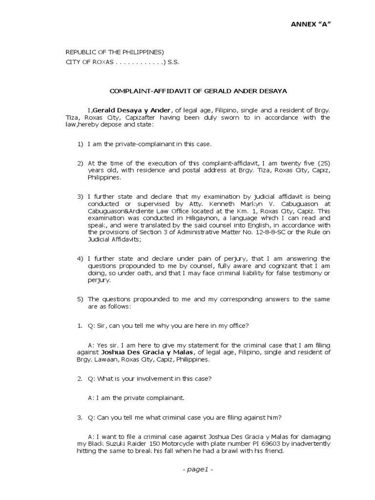 ComplaintAffidavit Malicious Mischief PDF Affidavit Perjury