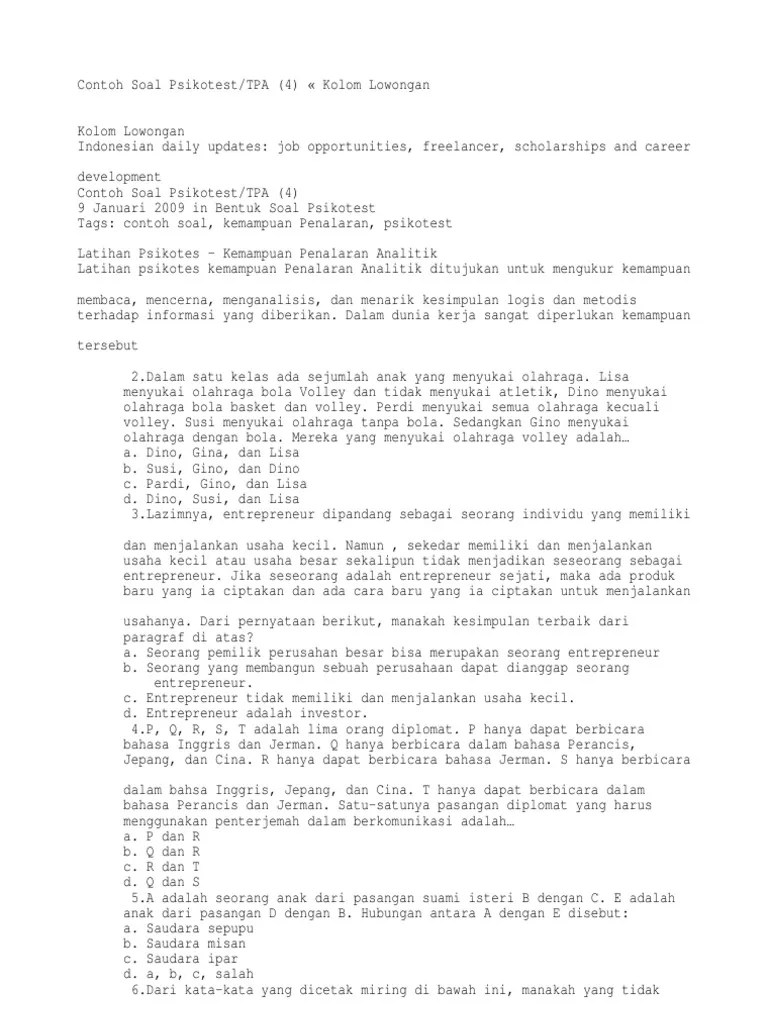32+ Contoh Soal Psikotes Pt Wings Contoh Soal Terbaru
